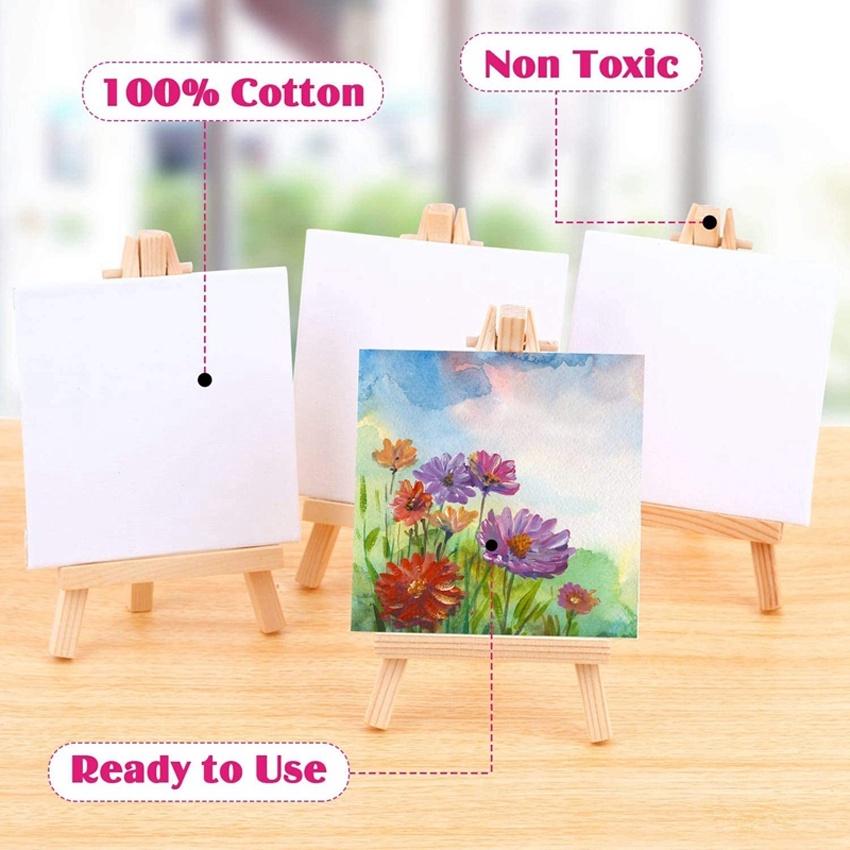 

5PCS/10PCS Kanvas Lukis 10*10cm + Display Easel 8*10cm Kanvas mini set easel kecil canvas board Miniature lukis