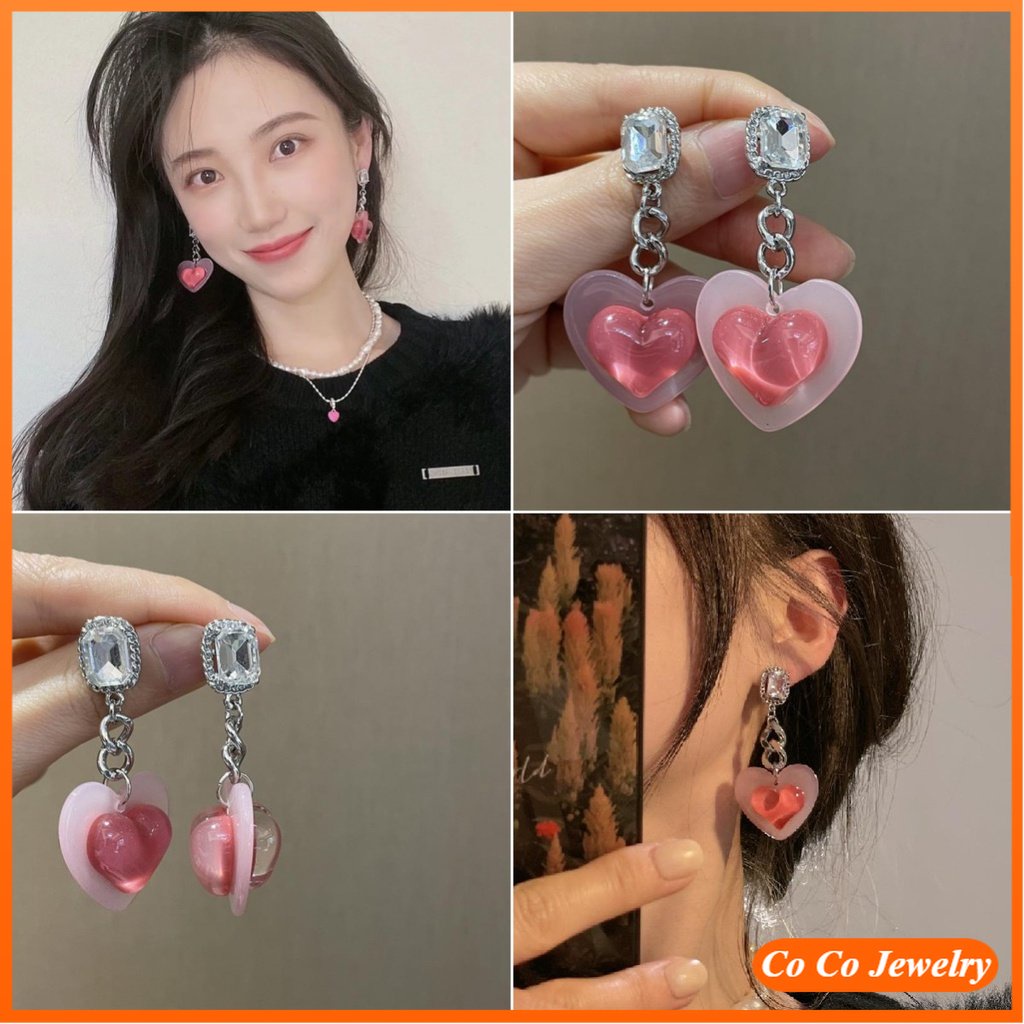 Anting Tusuk Bentuk Hati Warna Pink Gradasi Untuk Wanita