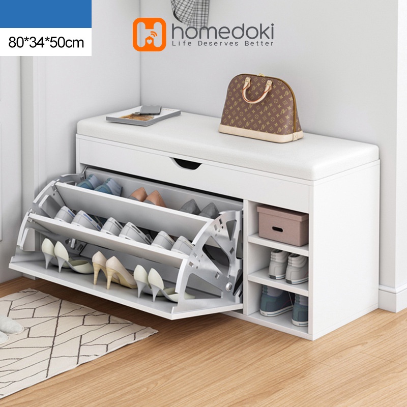 Homedoki Lemari Sepatu Murah/ Wooden Shoe Cabinet/ Lemari Sepatu Multifungsi Minimalis / Rak Sepatu / Lemari Sepatu Kayu / Kompartemen Lemari Sepatu Dengan Dudukan Sofa