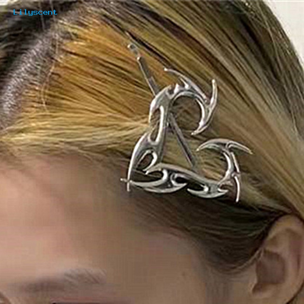 Jepit Rambut Bentuk Hati Geometris Warna Silver Gaya Hip Hop