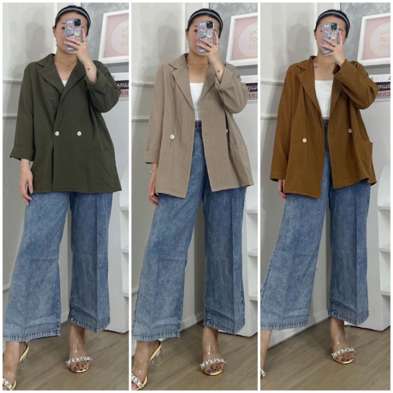 ⚡️CLEARANCE SALE ♡ PREMIUM ♡ ORIGINAL ! JIZZY PLAIN LONG SLEEVE BUTTON BLAZER OUTER