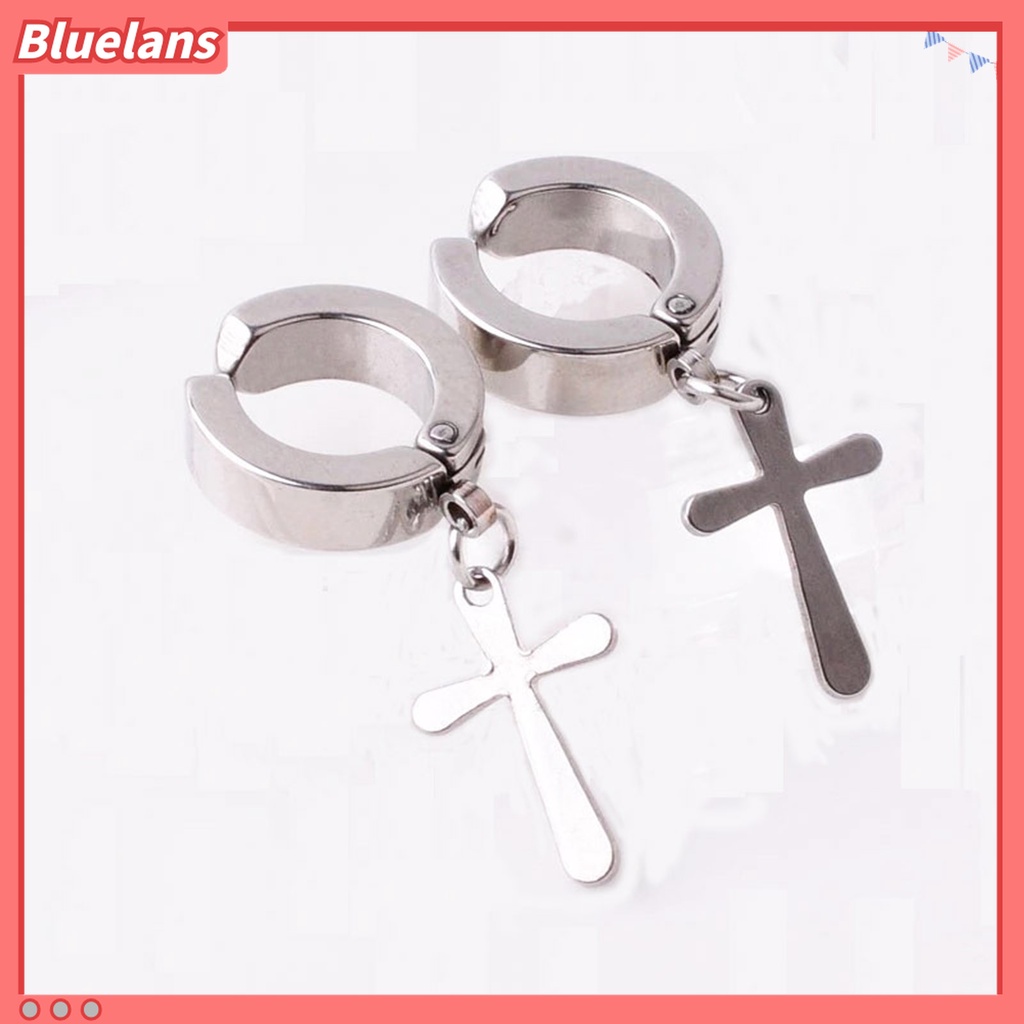 1 Pc Anting Hoop Dangle Cross Bahan Stainless Steel Gaya Korea Untuk Unisex