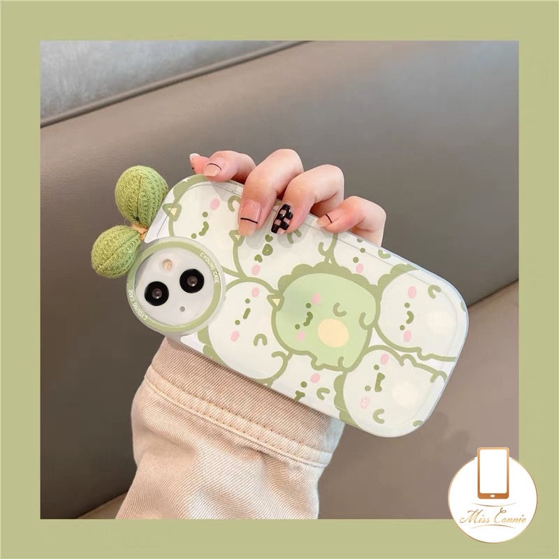 Casing Kompatibel Untuk iPhone 7Plus 8Plus 11xr 12 13 11 14 Pro MAX 6 6s 7 8 Plus X XS MAX SE 2020 INS 3D Busur-Simpul Hias Indah Lucu Dinosaurus Penuh Belakang Bulat Lensa Soft Case Cover