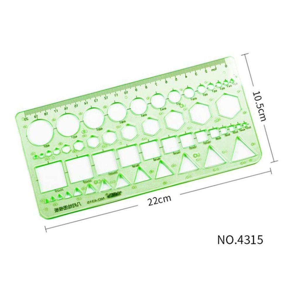 Lanfy Penggaris Template Perlengkapan Kantor Alat Tulis Lingkaran Multi Berbentuk Stensil Hijau Penggaris Geometris