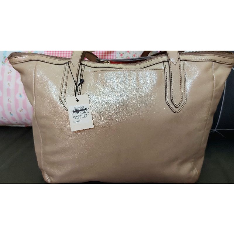 RARE Preloved tas Fossil Sidney Shopper warna Gold