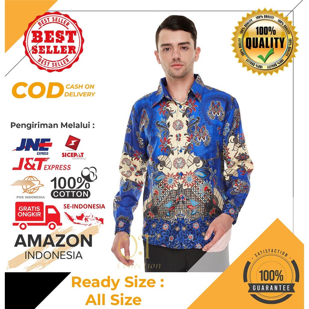 BATIK PRIA COWOK KEREN UNTUK KONDANGAN LENGAN PANJANG WARNA BIRU BENHUR KAIN HALUS MENYERAP KERINGAT