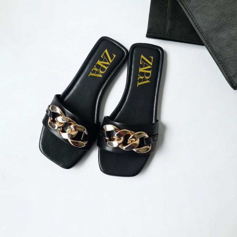 amiq -Sandal Flat Wanita Ring Rante Selop ZR Chain Strap Terbaru