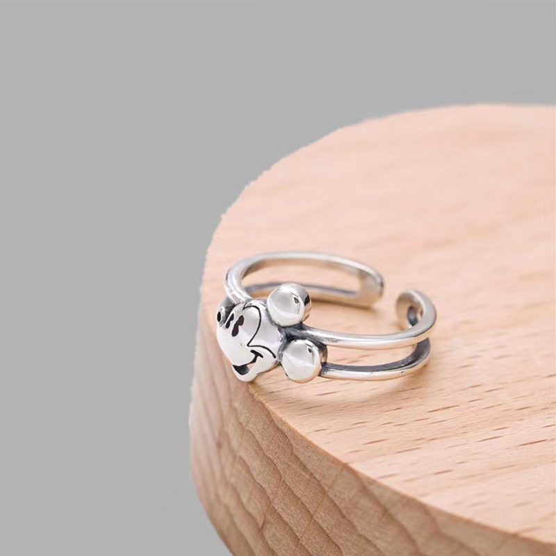 2021 Cincin Lapis Ganda Model Terbuka Desain Kartun Mickey Mouse Bahan s925