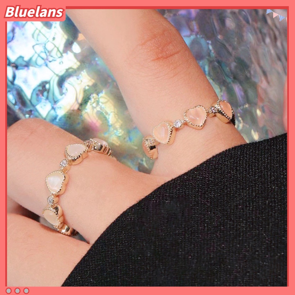 Cincin Model Terbuka Adjustable Bentuk Hati Opal Bahan Tembaga Untuk Wanita