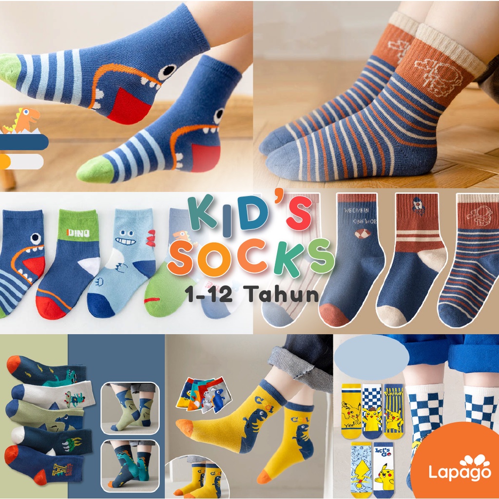 LAPAGO - Kaos Kaki Anak Bayi Laki Laki Perempuan Kid Socks Usia 1- 12 Tahun Type PAB