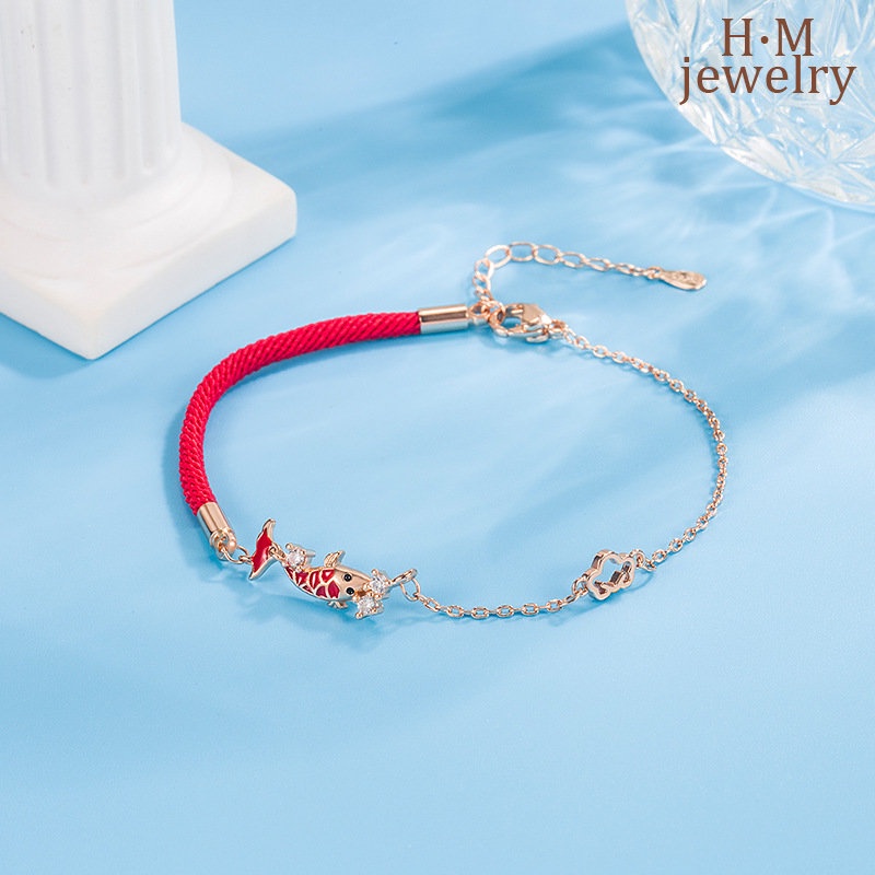 Koi Gelang Tangan Tali Anyam Motif Tulisan Good Luck Wealth Untuk Pasanganpriawanita