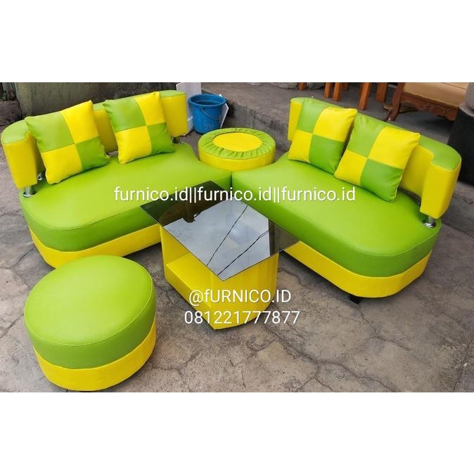 SOFA HIJAU KUNING MINIMALIS SUDUT PROMO FREE ONGKIR