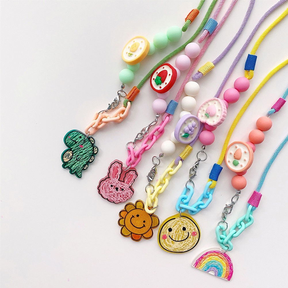 Tali Lanyard Rantai Manik-Manik Bentuk Kartun Hewan Warna Pelangi Untuk Anak