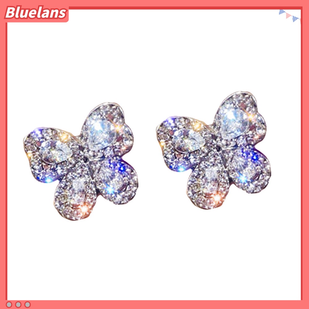 Bluelans Anting Stud Bentuk Kupu-Kupu Aksen Berlian Imitasi Untuk Wanita
