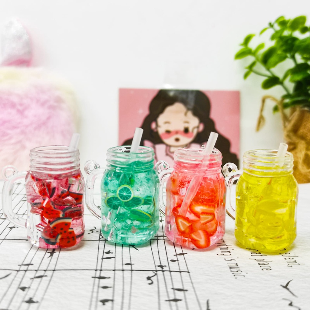 MINIATUR GELAS LEMONADE BUAH HIASAN BAHAN RESIN MINUMAN PAJANGAN PENDANT LUCU UNIK