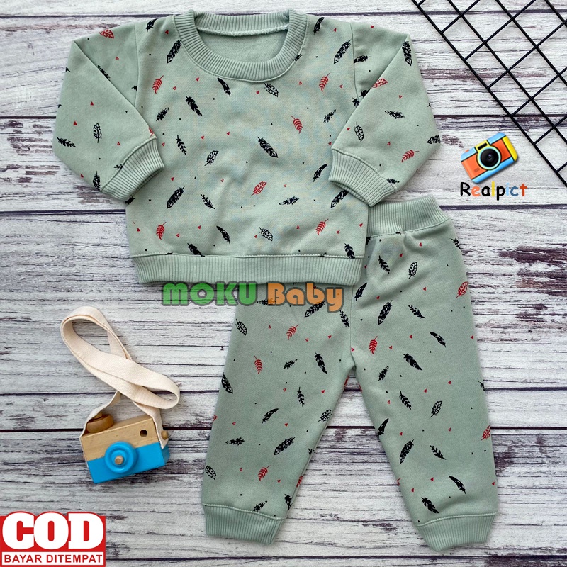 Setelan Sweater Bayi Celana Jogger Bayi Motif Daun Usia 3-12 Bulan - Ana Baby