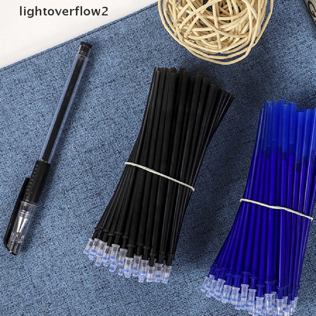 (lightoverflow2) 100pcs / Set Refill Pulpen Gel 0.5mm Tinta Biru / Hitam