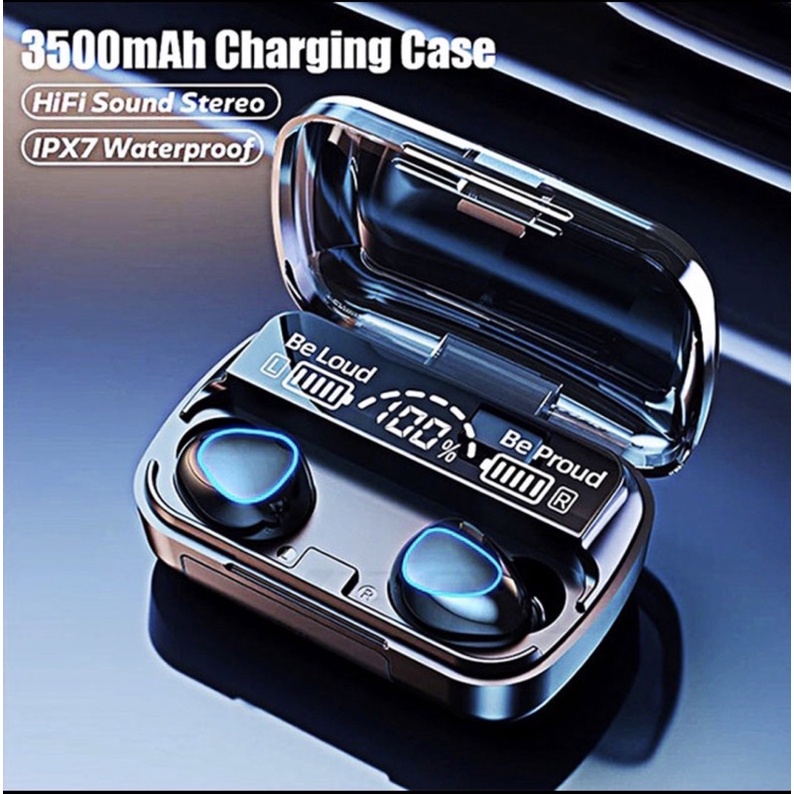 (COD) TWS M10 LED Headset Bluetooth Full Bass Stereo 3500mah Power Bank Wireless Earphone Tahan Air TWS with Mic Headphones  Handset Earbud Henset Handset Heandset Hedset Hetset