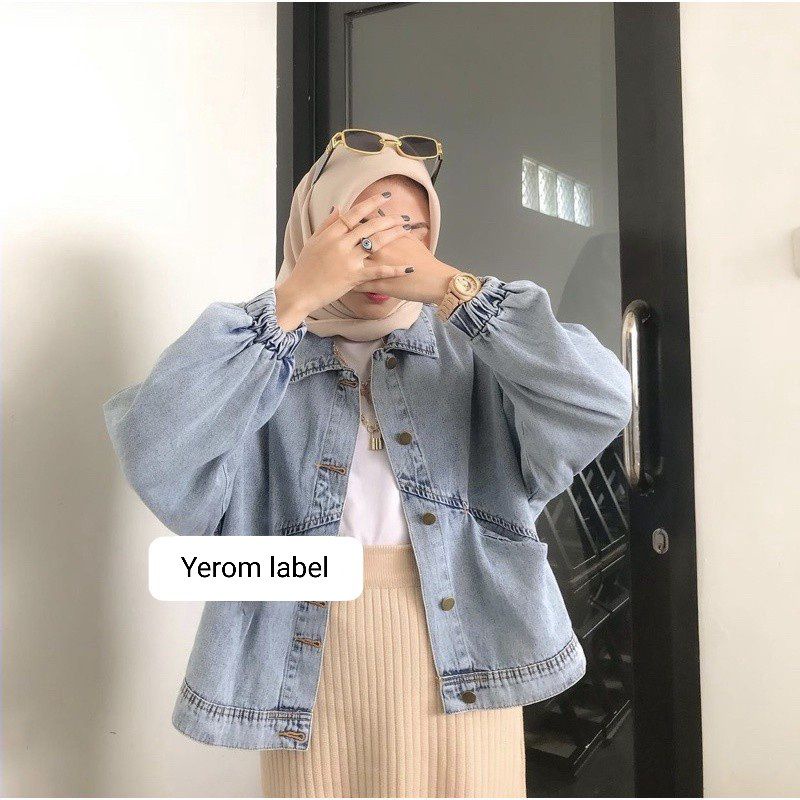 JAKET JEANS OVERSIZE LENGAN BALON // JAKET JEANS LENGAN BALON