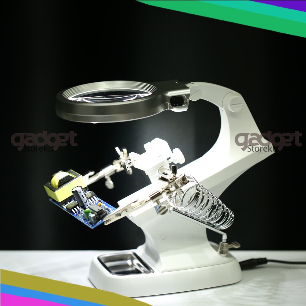 Pegangan Solder dengan Kaca Pembesar Desktop Welding Magnifier 3X/4.5X