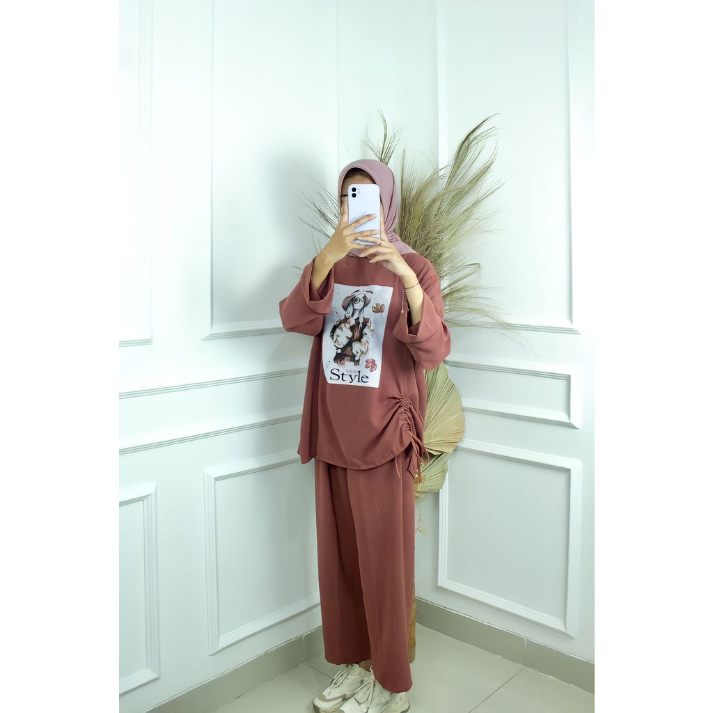 STYLE SET BAHAN CRINKLE AIRFLOW APLIKASI SABLON UKURAN M L XL XXL SETELAN WANITA TERBARU 2022 JUMBO ONE SET KOREAN STYLE WANITA MUSLIM SET CASUAL CELANA DAN ATASAN