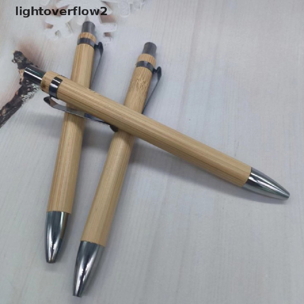 (lightoverflow2) 4pcs / Set Bolpoin Kayu Bambu Ujung Peluru 1.0mm Tinta Biru / Hitam Untuk Stationery Sekolah / Kantor