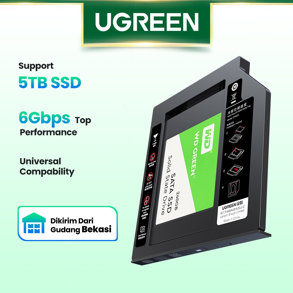 【Stok Produk di Indonesia】Ugreen Casing Hardisk HDD SSD SATA 3.0 2.5 &quot;5TB SSD 9.5mm Untuk Laptop DVD-ROM