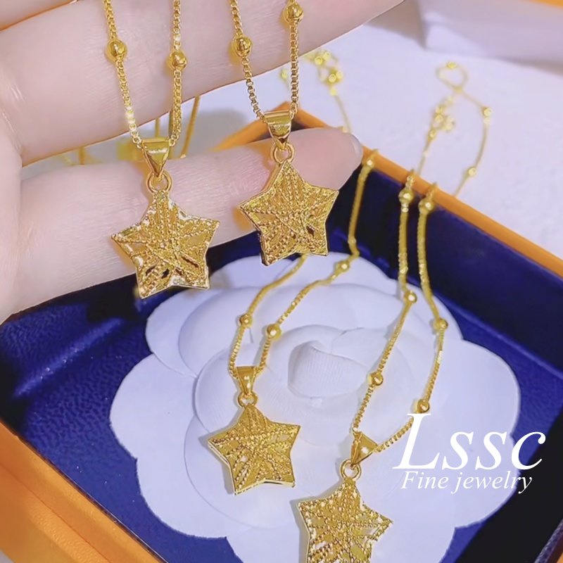 Kalung Titanium Wanita Anti Karat Asli Bintang Cantik Emas 18K Perhiasan Aksesoris Fashion Korea