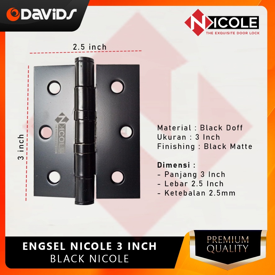Engsel Pintu Rumah Jendela Besi Esel Ensel Hitam Kamar Mandi 3 Inch Nicole