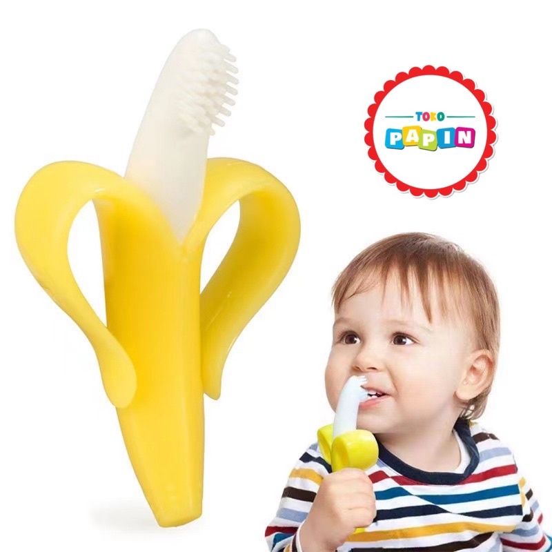 TokoPapin Sikat lidah gigi gusi anak bayi jagung pisang teether gigitan silikon silicone bayi lembut aman