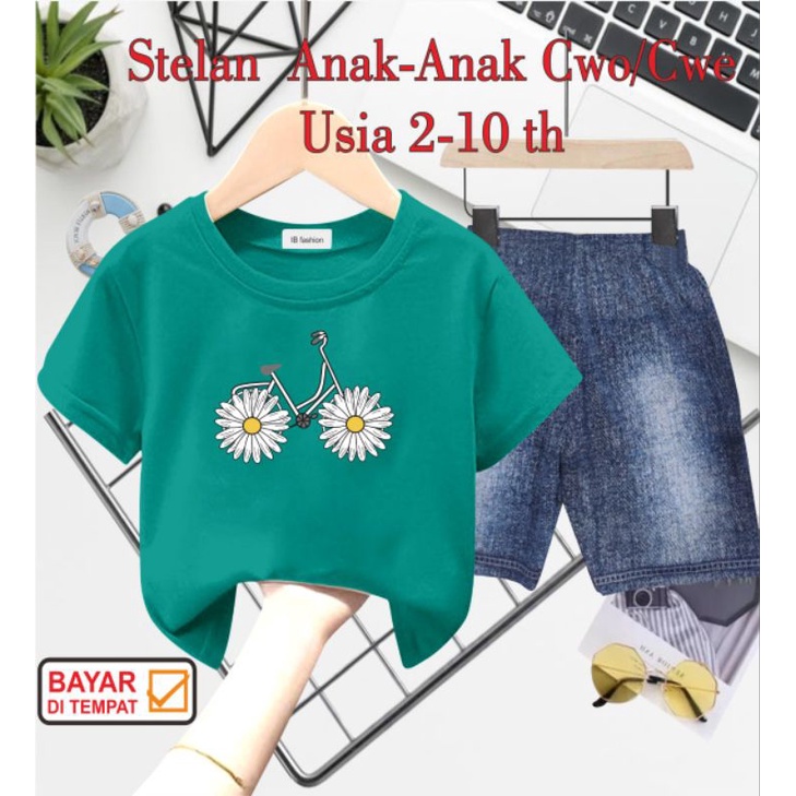 ((IB))SETELAN ANAK UNISEX SEMI JEANS/SEPEDA DIGITAL SABLON