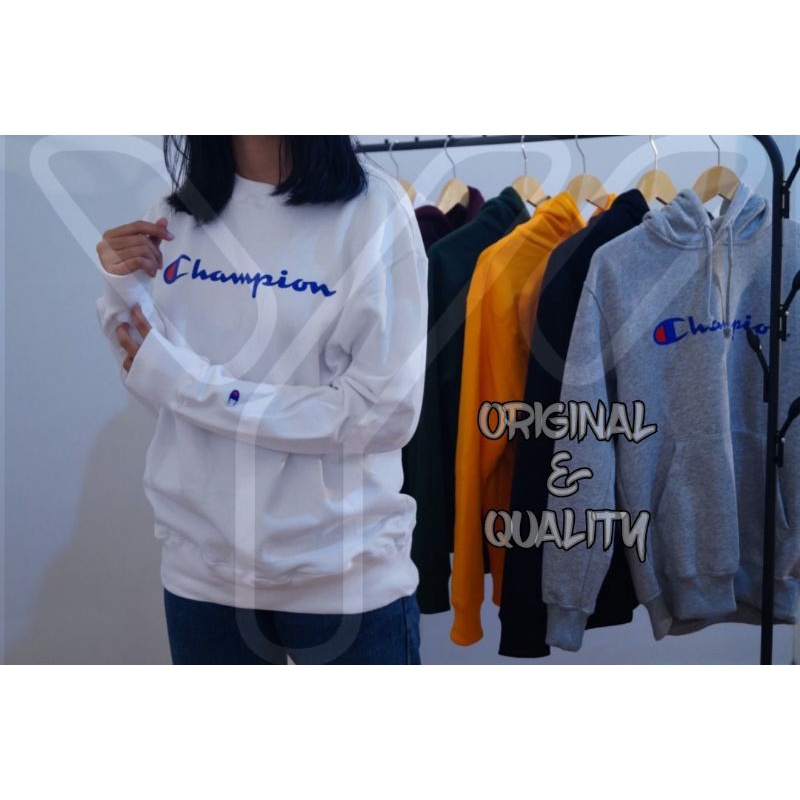 SISA EKSPOR CREWNECK CHAMPION SCRIPT ORIGINAL JAPAN MARKET