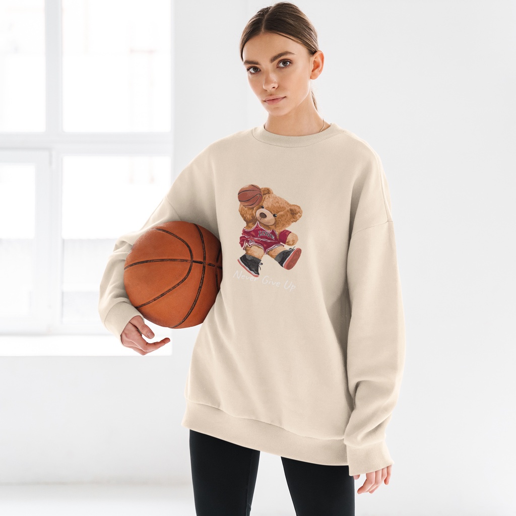 Jaket sweater simple Bear Basket hitam all size M-XXL cowok cewek ori oversize bahan adem flecee bis