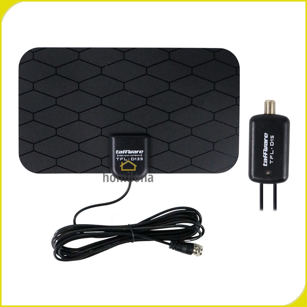 Antena TV Indoor Paket Dengan Penguat Sinyal Boster High Gain 25dB Antenna Bundling Booster Signal Amplifier Grid Pattern Taffware