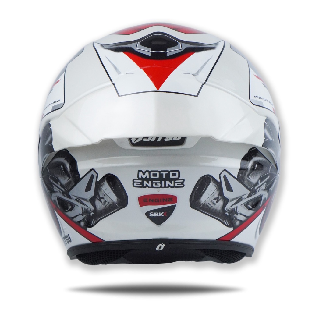 HELM JITSU JS1 SERIES MOTO ENGINE WHITE RED SNI