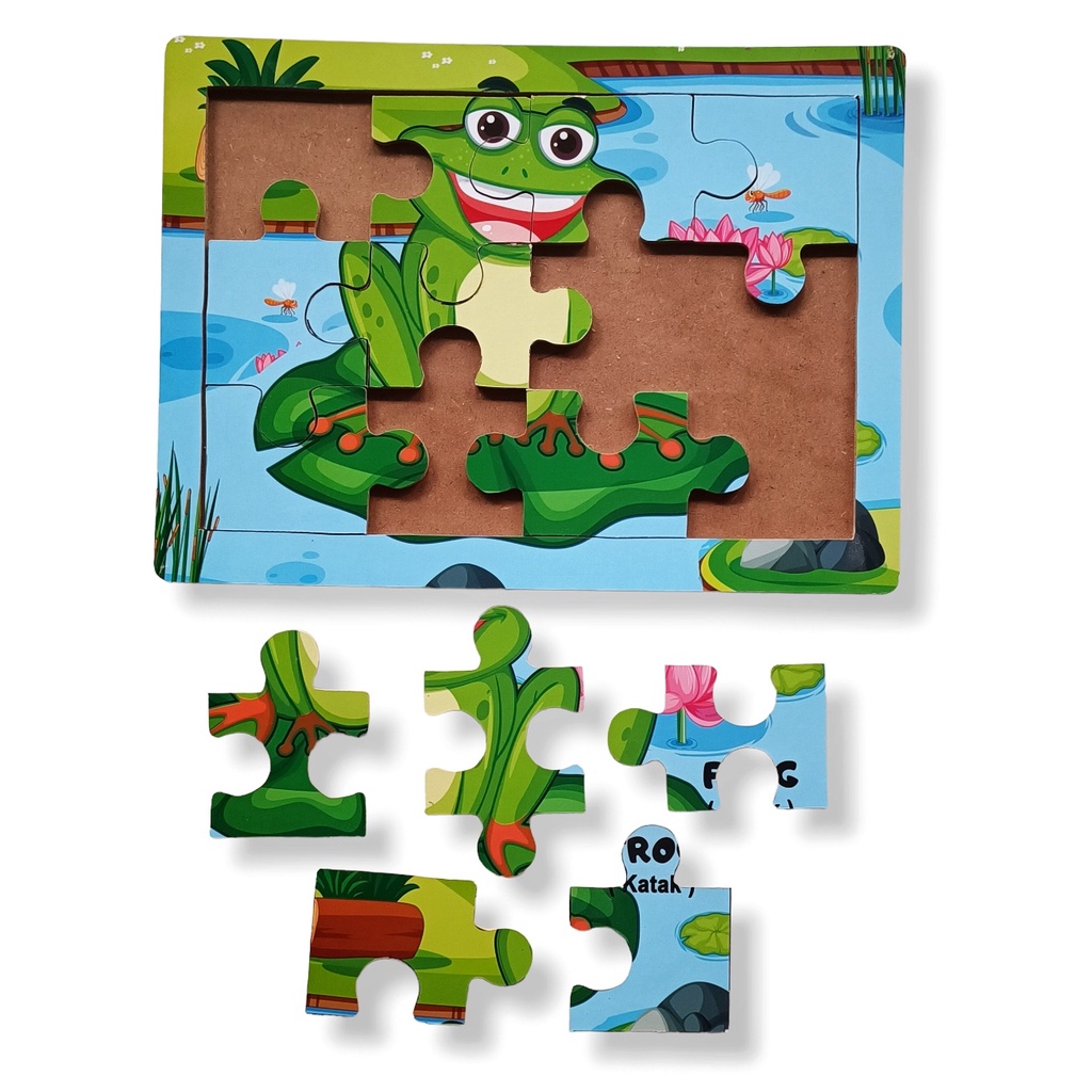 Mainan Kayu Pintar Puzzle Kayu Jigsaw Gambar Katak Bisa COD