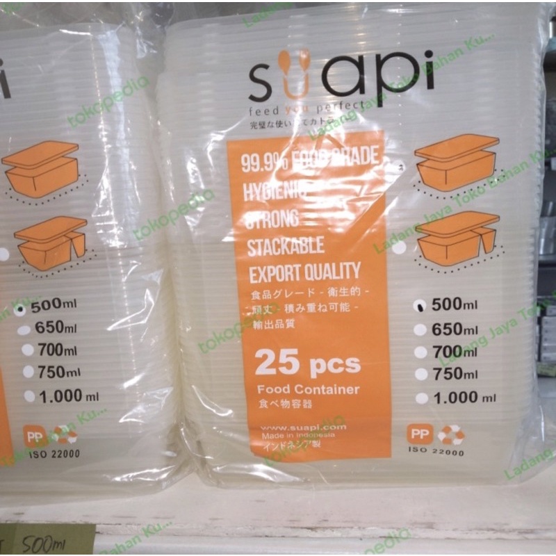 Suapi kotak makan mika plastik 500ml / 650ml / 750ml / 1000ml (25pcs)