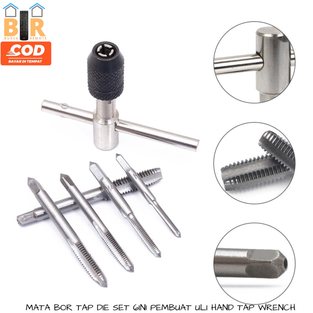 Mata Bor Hand Tap T Die Set 6In1 M3 - M8 Pembuat Ulir Drat Metric M3 M4 M5 M6 M8