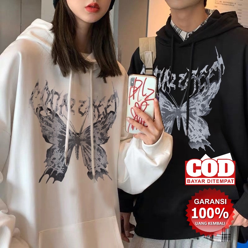 PROMO COD HOODIE Couple Kapel Sweter Hip-Hop Hoodie Streetwear Harajuku Sweter Kupu-kupu Gelap Jaket Pasangan Wanita Hoodie Besar Y2k Harajuku Gothic