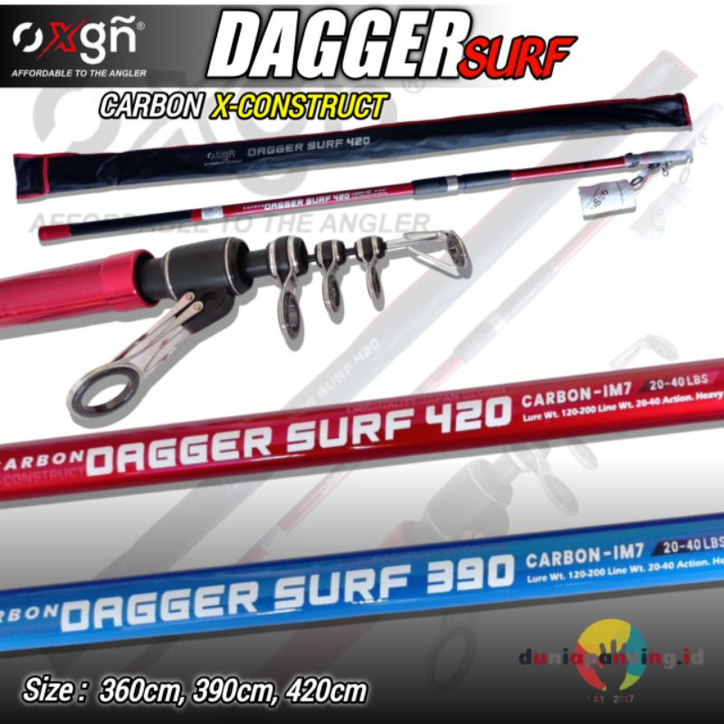 Joran surf Oxgn Dagger Surf 360 390 420 hard carbon teleskopik joran pantai dan tebing action daido 