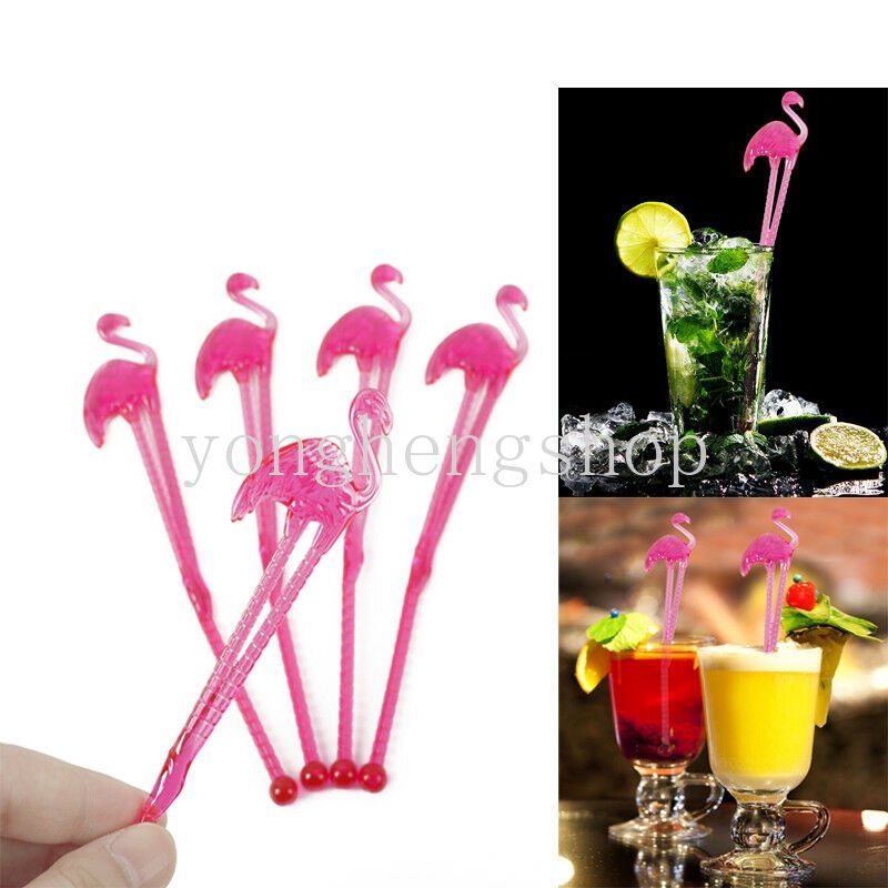 10pcs / set Stik Pengaduk Minuman Jus / Kopi / Cocktail Bentuk Flamingo Untuk Pesta
