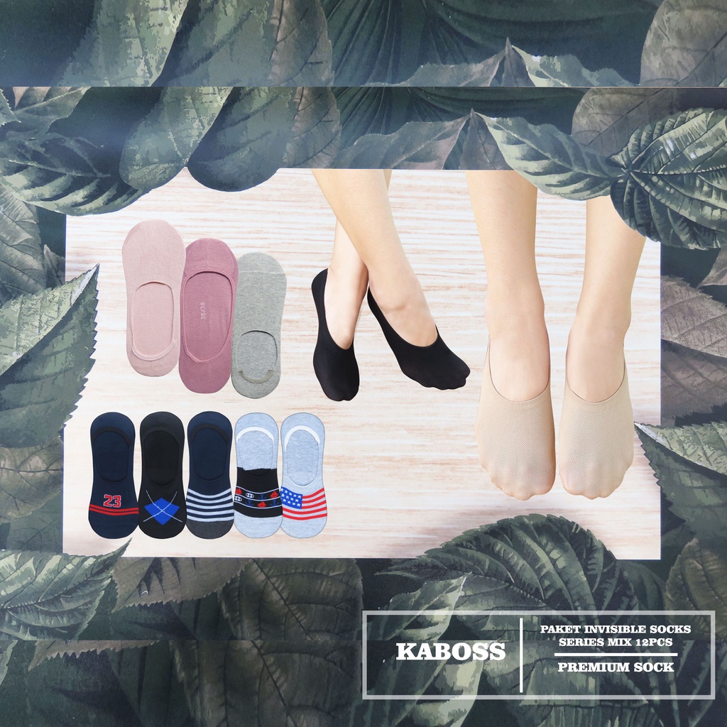 Kaboss Paket Kaos Kaki Pendek Hidden Socks / Invisible Socks Mix 12pc
