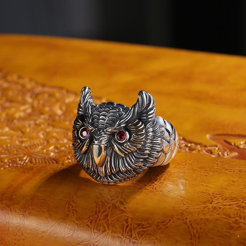 Cincin Jari Telunjuk Desain Burung Hantu Tua Hegemony Gaya Vintage Untuk Pria