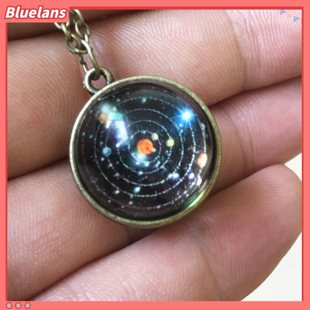 Kalung Rantai Panjang Dengan Liontin Kaca Wajah Ganda Motif Galaksi Untuk Perhiasan Sweater
