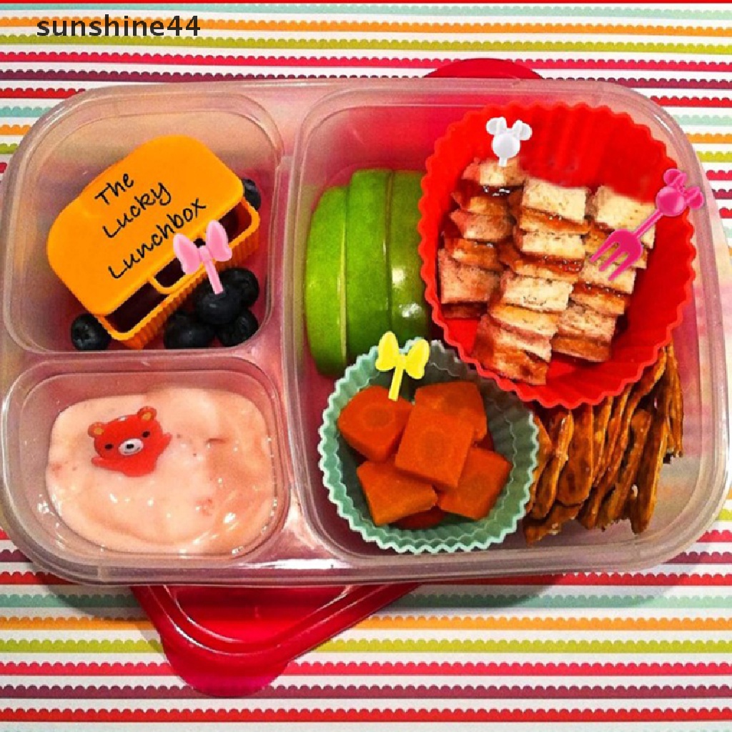 Sunshine 20Pcs Garpu Buah / Kue / Snack Mini Bentuk Kartun Hewan Ternak Untuk Anak