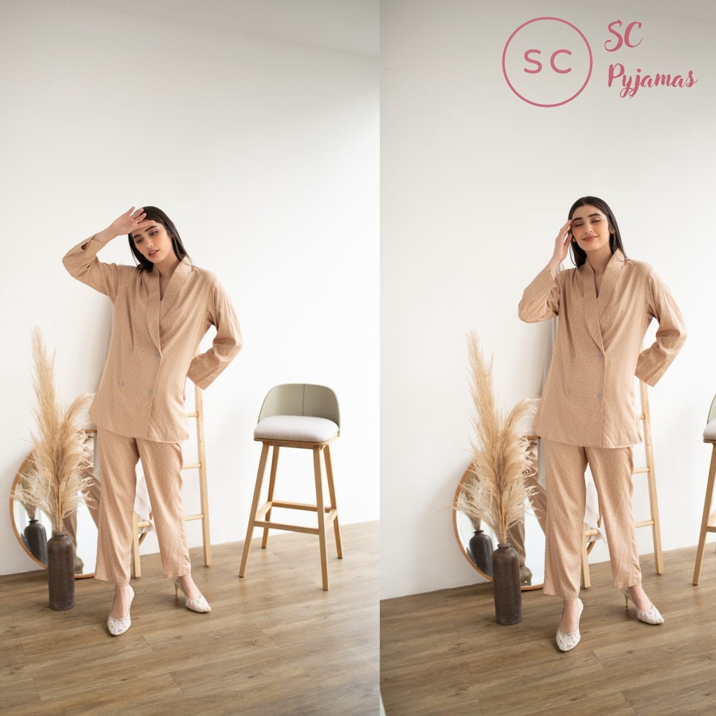 SC Pyjamas Blazer Wanita Set Premium Cotton Motif Polkadot Chelz x Olla Ramlan