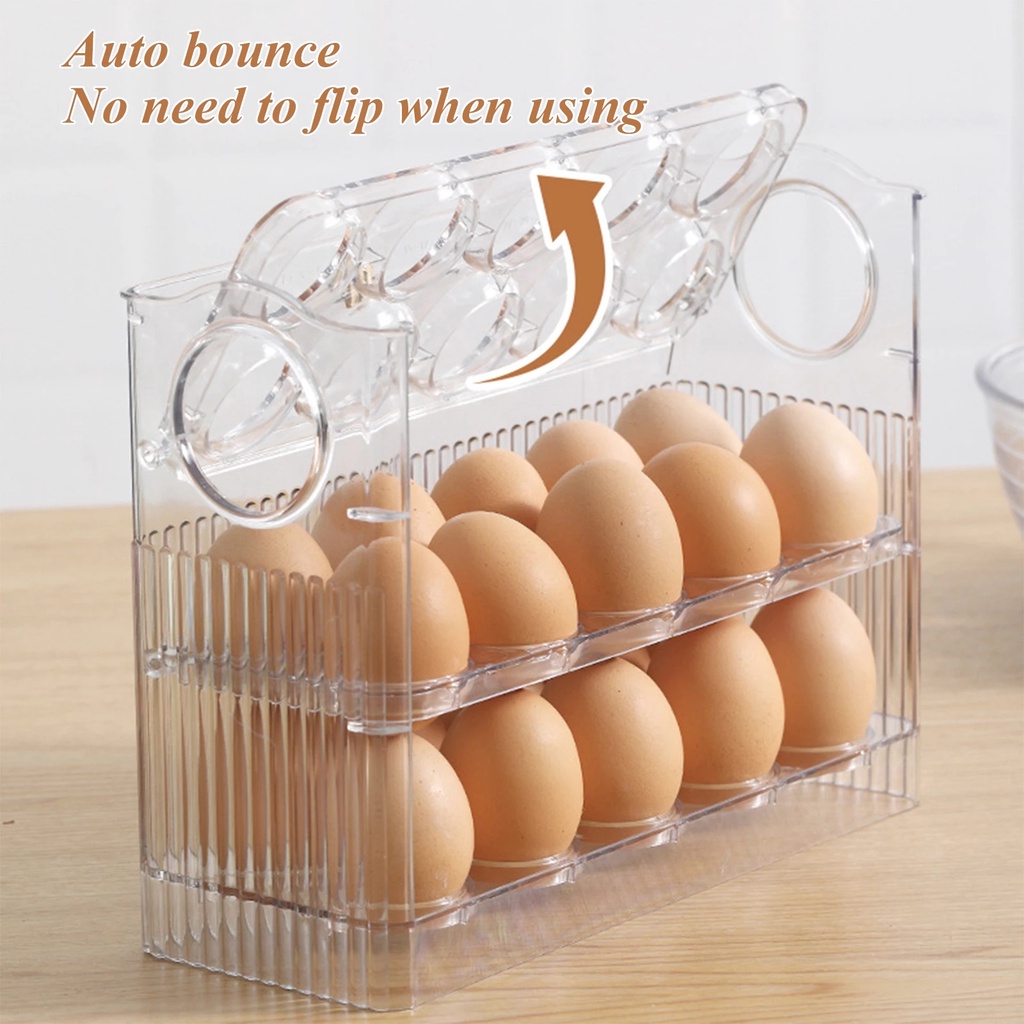 Rak Penyimpanan Telur Model Flip 3 Lapis 30 Grids Transparan Untuk Kulkas
