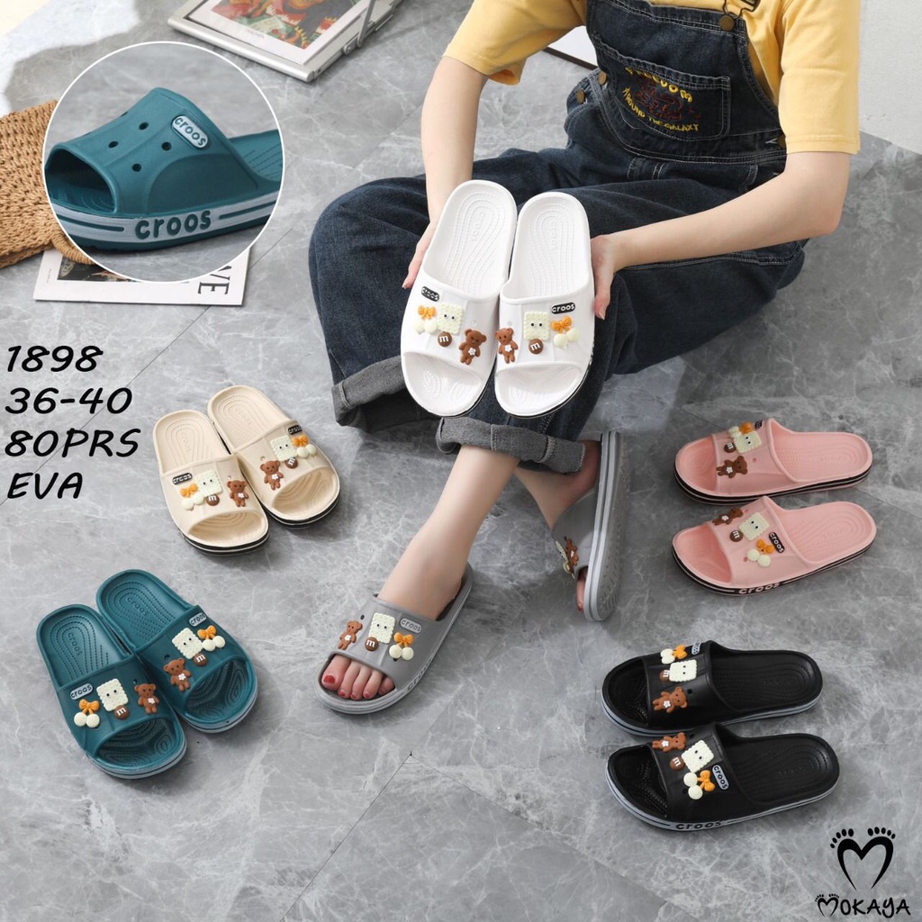 Sandal Slop Jibbitz Croos Wanita Eva Super Lucu Trendy Kekinian Import Mokaya / Size 36-40 (1898)