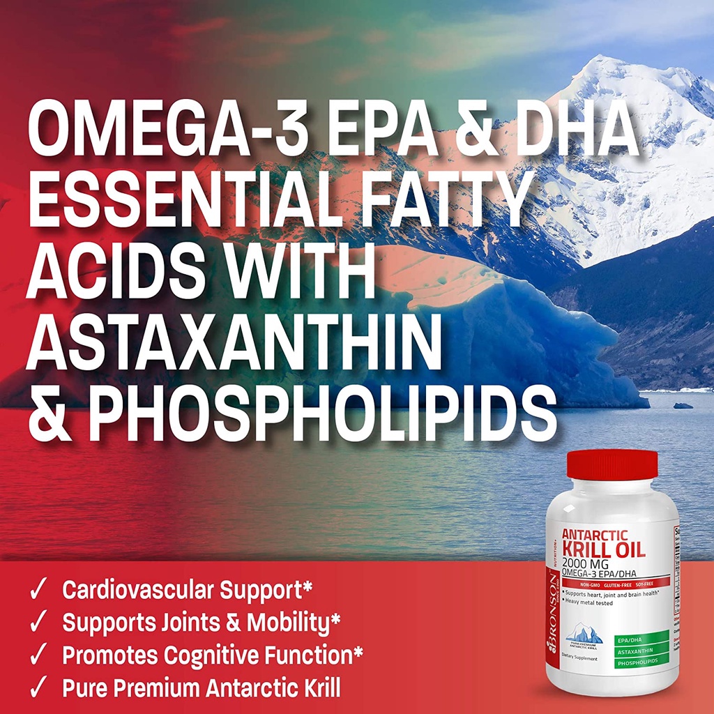 Bronson Antarctic Krill Oil 1000Mg With Omega 3s EPA DHA Astaxanthin - 120 Softgels