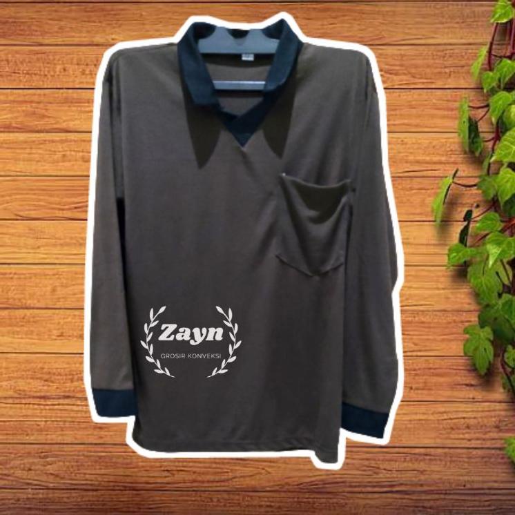 Baju Kaos Atasan Kerja Polos Tebal Krah Baju Bapak Kerah Brondong Proyek Lengan Panjang Berkerah Pri